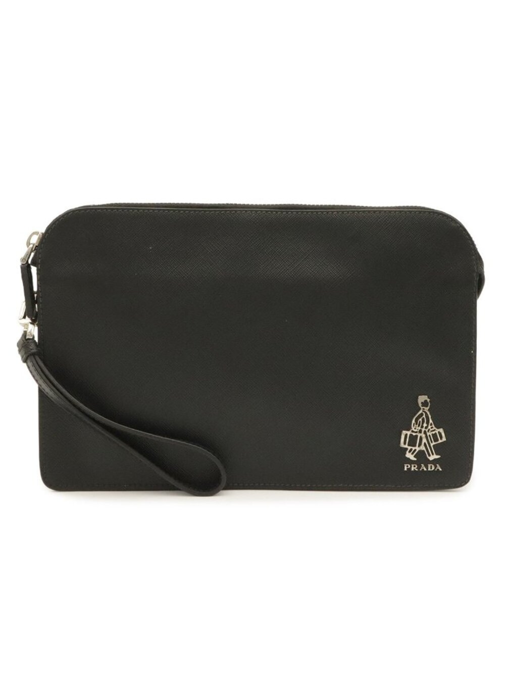 Prada Porter Collaboration Saffiano Clutch Leather Nero Black Silver